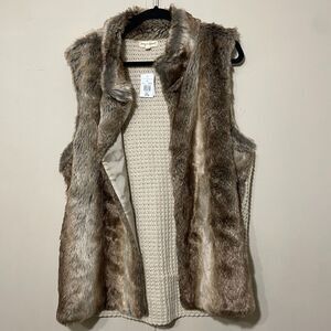 NWT Song N Spirit Women’s Extra Soft Faux Fur Front Open Ivory Sweater Vest XXL